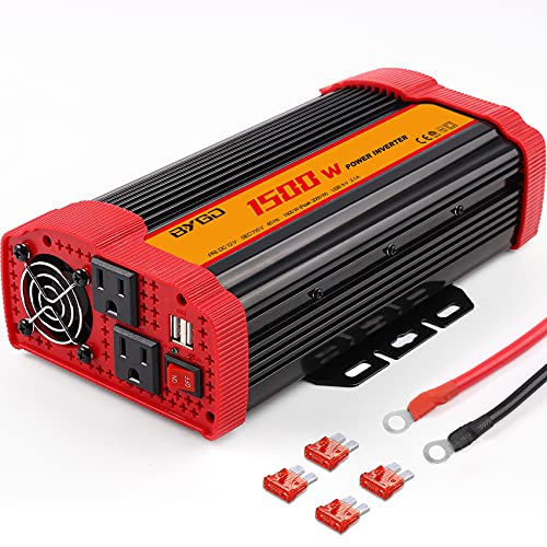 1500W Power Inverter DC 12V to 110V AC Converter and Peak Power 3000W Car Inverter with 2 x 2.1A USB Ports Quick Charging Car Charger, Solar Inverter ETL Listed