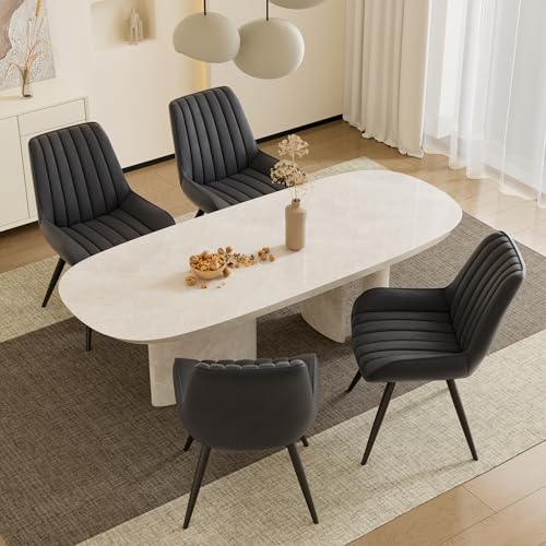 Daluvenix Dining Chairs Set of 4,Mid Century Modern Kitchen Chairs,Upholstered Fabric Armless Dinning Side Chairs with Back and Metal Legs for Kitchen,Dining Room,Living Room, Black