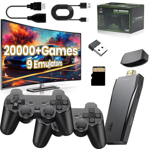 Retro Game Stick 4K HDMI Output Wireless Retro Game Console with Built-in 20000+ Games and Daul 2.4GHz Wireless Controller, Plug and Play Video Games for TV