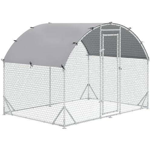 PawHut Galvanized Large Metal Chicken Coop Cage Walk-in Enclosure Poultry Hen Run House Playpen Rabbit Hutch with Cover for Outdoor Backyard 9.2' x 6.2' x 6.5' Silver