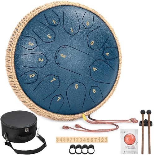 Steel Tongue Drum 12 Inches 15 Notes Hand Pan Drum for Meditation Yoga Musical Education D Major Beginner/Professional Handpan with Carry Bag,Music Book,Drumsticks,Mallet Holder and Finger Picks