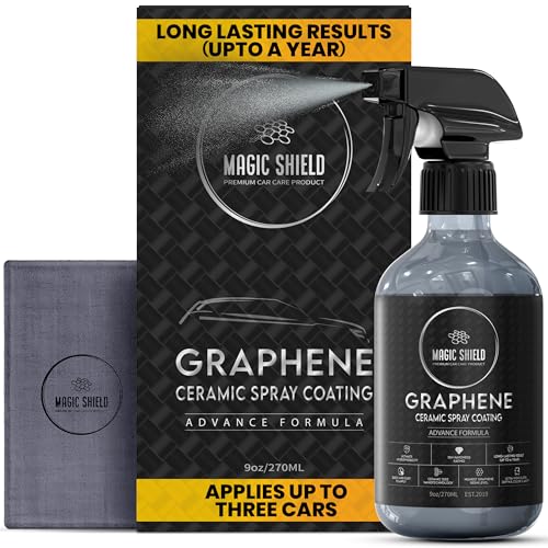 Magic Shield Graphene Ceramic Spray Coating - LAST SO LONG! Quick &amp; Easy for Cars, Motorcycles, Boats &amp; More - Professional-Grade Sealant for Maximum Gloss &amp; Shine - Waterless Wash &amp; Wax - 9oz Bottle