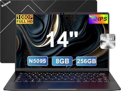 14" Traditional Laptop 256GB SSD Expand Up to 1TB SSD Celeron N5095 (Up to 2.9Ghz) Quad-Core Win 11 PC Metal Body with Cooling System Privacy Camera Dual WiFi for Business Study-Black