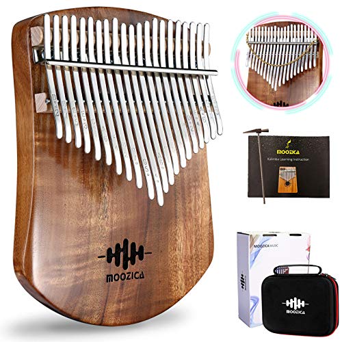 MOOZICA 21 Keys Solid Koa Kalimba Thumb Piano, Solid Wood Flat-board Professional Kalimba with Learning Instruction and High Performance Carrying Case Marimba (K21KS)