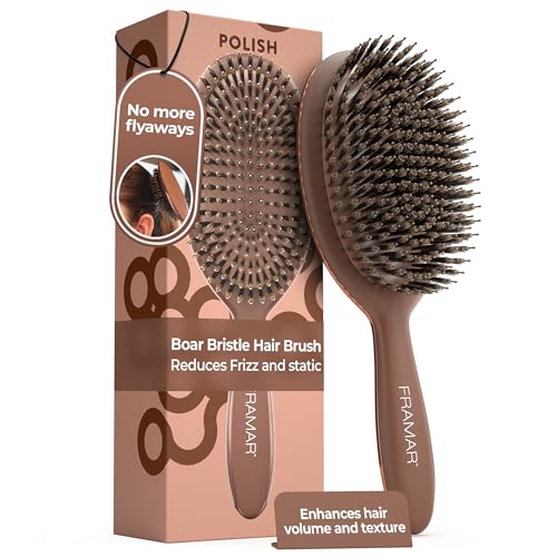 FRAMAR Boar Bristle Hair Brush – Slick Back Hair Brush For Women, Boar Bristle Brush, Slick Back Brush, Hairbrush Women, Brosse a Cheveux, Boar Brush For Volume and Shine – Chocolate