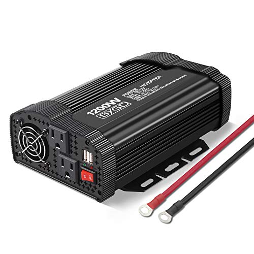 BYGD 1200W/2400W(Peak) Power Inverter 12V DC to 110V AC Upgrade Converter with Dual AC Outlets Dual 2.1A USB Ports for Home, RV, Boat, Truck, Off-Grid Solar System, Power Outage