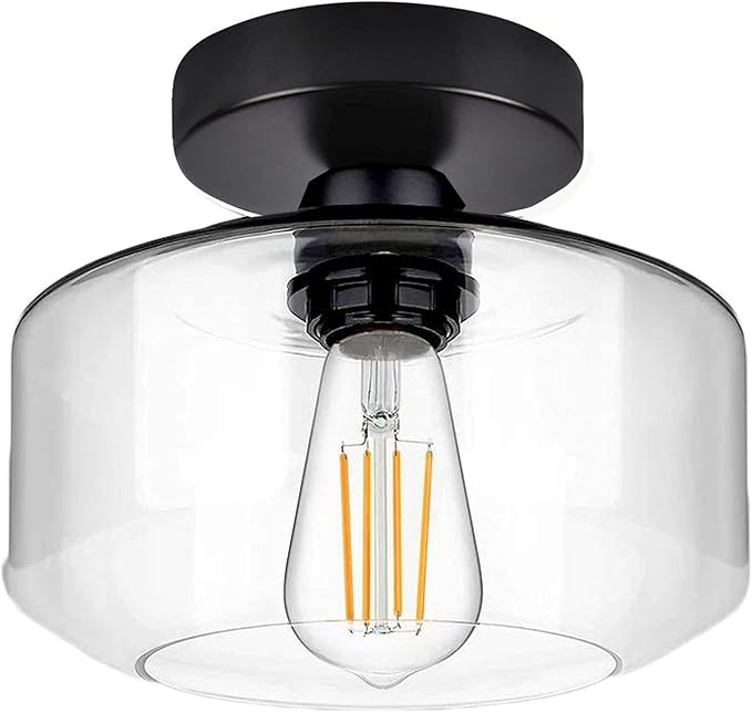 Semi Flush Mount Ceiling Light - Modern Ceiling Light Fixtures with Clear Glass Shade Bedroom Lights Ceiling for Living Room Dining Room Foyer Hallway Entryway