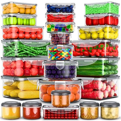 50 Pcs Large Food Storage Containers with Lids Airtight-85 oz to Sauces Box-Total 526Oz Stackable Kitchen Bowls Set Meal Prep Containers-BPA Free Leak proof Plastic Freezer Microwave safe