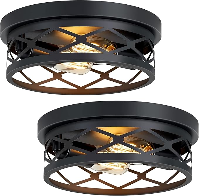 XPEHK 2 Pack Flush Mount Ceiling Light,Farmhouse Light Fixtures Ceiling,2-Light Black Flush Mount Light Fixture for Kitchen Entryway Bedroom Hallway,E26 Base
